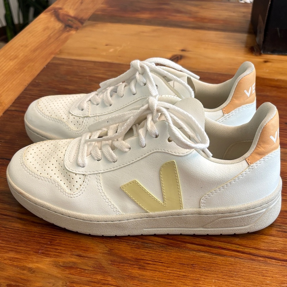 Veja White and Tan Sneakers